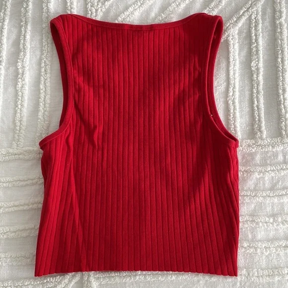 Red Ribbed Tank Top - Picture 3 of 5